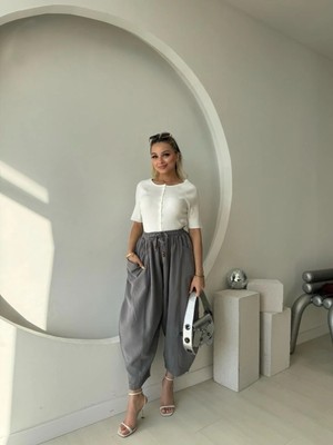 Fehu Bloom Geniş Cepli Şalvar Pantolon Antrasit