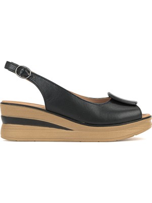 Ziya, Kadın Hakiki Deri Dolgu Topuk Sandalet 161992Z1802 Siyah