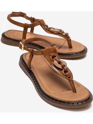 Luvi Tıana Taba Süet Hakiki Deri Tokalı Parmak Arası Kadın Sandalet