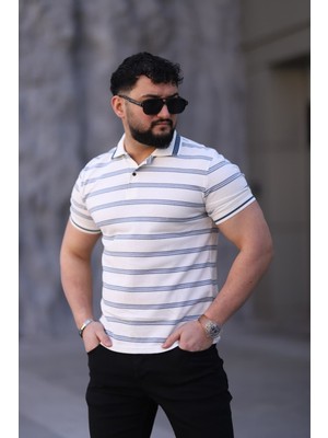 L-KOM Erkek Polo Yaka Çizgili Triko T-Shirt