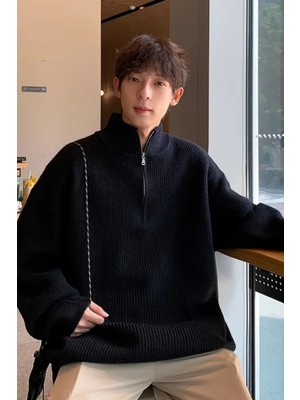 Tarz Cool Erkek Oversize Fermuarlı Balıkçı Triko Kazak