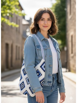 Akfecan El Örgüsü Omuz Çantası