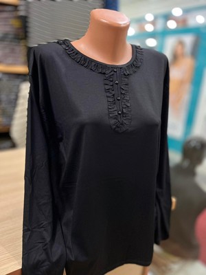 TCR Kadın Düğme Detay Fırfırlı Viskon Penye Bluz