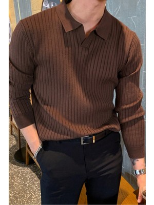 Cool Tarz Erkek Polo Yaka Triko Kazak Slim Fit Fitilli