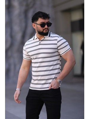L-KOM Erkek Polo Yaka Çizgili Triko T-Shirt
