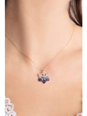 Renkli Zirkon Taşlı Kar Tanesi Çelik Kolye