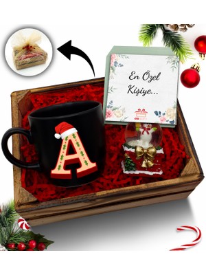 As Gift Mini Kasa Içerisinde Kar Küresi & Kişiye Özel Siyah Kupa Hediye Seti