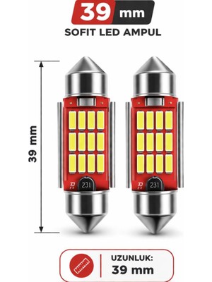 Duolight 39MM C5W Sofit LED Ampul - Beyaz Plaka ve Tavan Lambası - Canbus Arıza Lambası Yakmaz (2 Adet)
