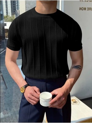 Tarz Cool Erkek Yuvarlak Yaka Örme T-Shirt