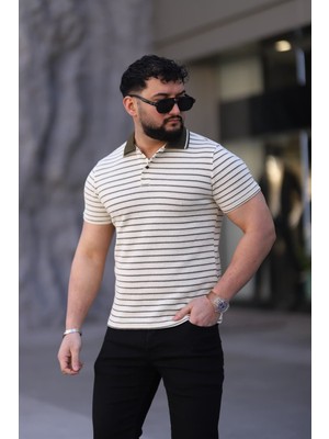 L-KOM Erkek Polo Yaka Çizgili Triko T-Shirt