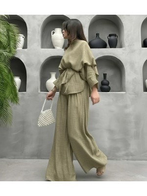 Cardella Lina Vual Kumaş Dökümlü Ikili Takım Tesettür Uyumlu Bayramlık Şık Bluz Pantolon Takım