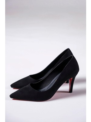 Ayakkabı Ateşi Siyah Süet Kadın Ince Topuklu Ayakkabı Stiletto Demure