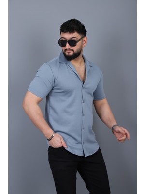 L-KOM Erkek Kısa Kollu Açık Yaka Yazlık Gömlek