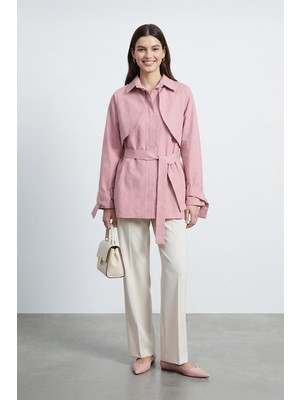 Loreen Kadın Gömlek Yaka Pelerinli ve Kuşaklı Tunik Gömlek - 20759