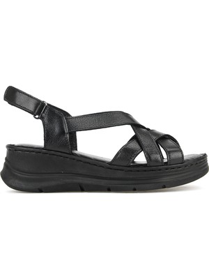 Ziya, Kadın Hakiki Deri Konfor Sandalet 1611051Z041 Siyah