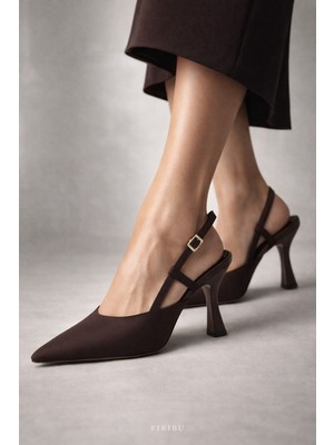 Firibu Kadın Kahverengi Slingback Stiletto Topuklu Ayakkabı Şık Davet Ofis Günlük Zarif Rahat Trend