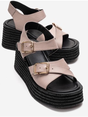 Luvi Mırette Buz Hakiki Deri Kadın Dolgu Tabanlı Sandalet