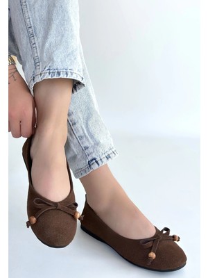 OEY Fashions Cear Kahverengi Deri Tozu Süet Babet Ayakkabı