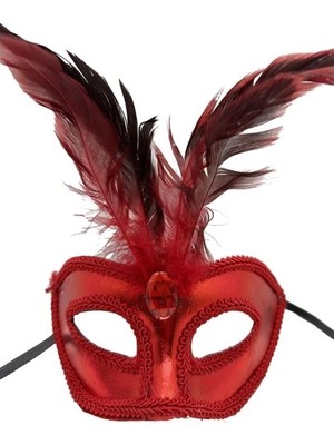 Rugan Kaplama Kırmızı Tüylü Parti Maskesi
