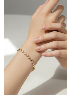 Uretti - Nerman 4053 1218 Dalgalı Altın Rengi Taşlı Bileklik