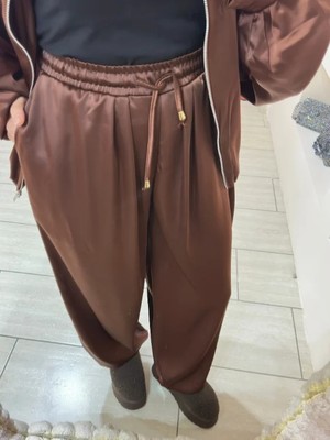 Saten Şalvar Pantolon Kahverengi
