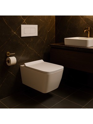 Seramiksan Luna Kanalsız Beyaz Asma Klozet A061042H, Seramiksan Luna Duroplast Yavaş Kapak