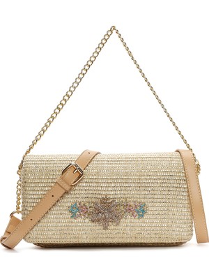 Derimod Kadın Bej Uzun Askılı Hasır Çapraz Çanta 26SBD2709M7