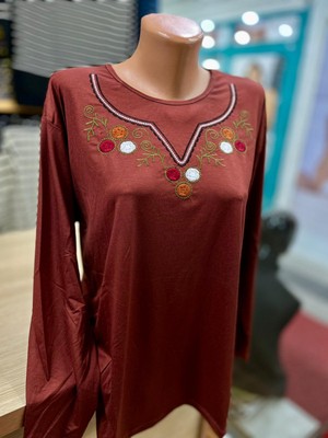 TCR Kadın Nakışlı Işlemeli Viskon Penye Bluz