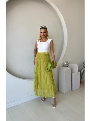 Fehu Bloom Yeşil Kraşlı Uzun Etek