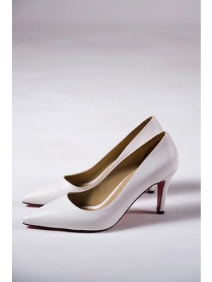 Ayakkabı Ateşi Beyaz Cilt Kadın Ince Topuklu Ayakkabı Stiletto Demure