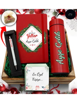 As Gift Kasa Içerisinde Kişiye Özel Kırmızı Termos & Kırmızı Defter & Beyaz Tükenmez Kalem Hediye Seti