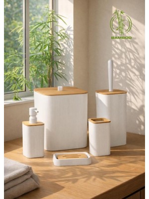 Okyanus Home Mina Beyaz Bambu Kare 5'li Banyo Seti