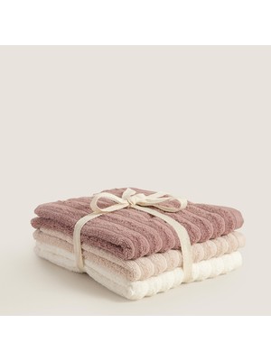 Chakra Waved %100 Pamuk 3'lu Yüz Havlusu Seti 50X80 cm Mürdüm/bej/ekru