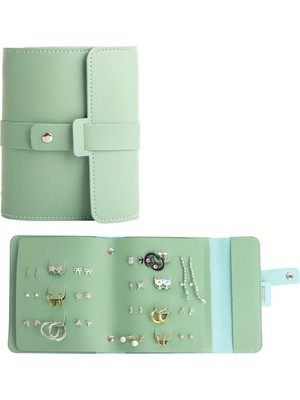 AGM Küpe Düzenleyici Kitap Tasarımı Taşınabilir Küpe Saklama Kutusu  Pu Deri Takı Çantası Seyahat Küpe Kılıfı Katlanabilir Kitap Tasarımı Kolye Küpe Yüzük Bilezikler Için (Yeşil)