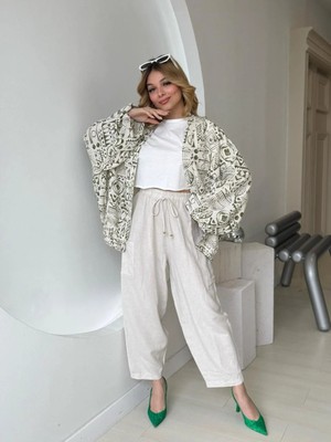 Fehu Bloom Keten Cep Detaylı Havuç Pantolon Bej