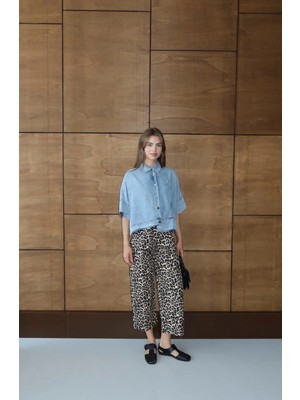 Fehu Bloom Mavi Tensel Kumaş Kot Gömlek