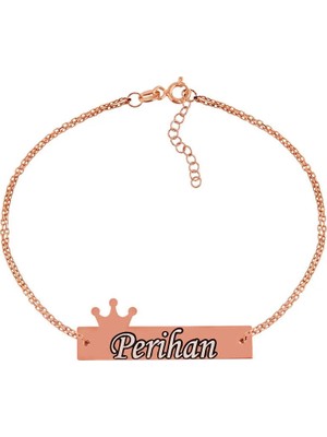 Inure Jewelry Gümüş Rose Kişiye Özel Taç İsimli Bayan Bileklik