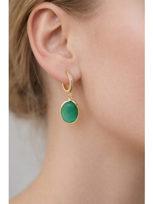 Feyz Tasarım Feyz Yeşil Akik Taşlı Halka Küpe