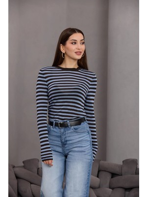 Fehu Bloom Mavi Çizgili Uzun Kollu Bluz