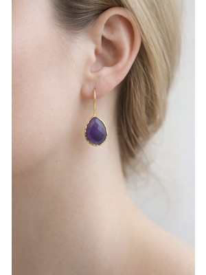 Feyz Tasarım Feyz Şık & Zarif Ametist Renkli Damla Küpe