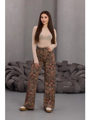 Fehu Bloom Karışık Desenli Yüksek Bel Geniş Paça Pantolon