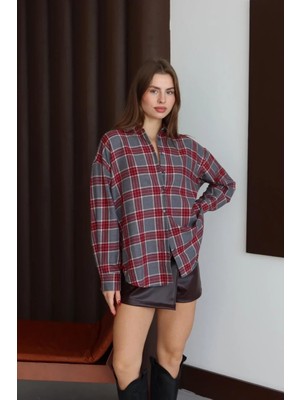 Fehu Bloom Ekoseli Oduncu Gömlek Bordo