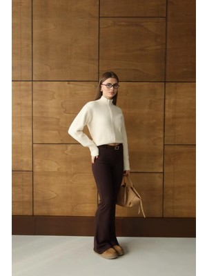 Fehu Bloom Kahverengi Yüksek Bel Ispanyol Paça Tayt Pantolon