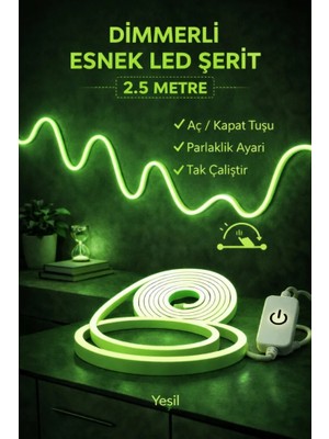 Burul Neon LED Şerit Işık 2.5 Metre Dimmerli Yeşil – Esnek LED Şerit Dekoratif Işık Seti