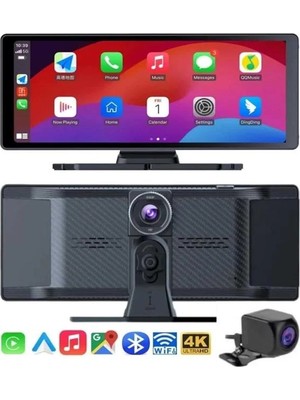Kayıtel Teknolajık 4K Ultra Araç Içi Ön ve Arka Kameralı Ekran Hd 2 Kameralı Torpido Üstü Araç Mul