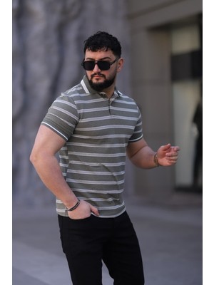 L-KOM Erkek Polo Yaka Çizgili Triko T-Shirt