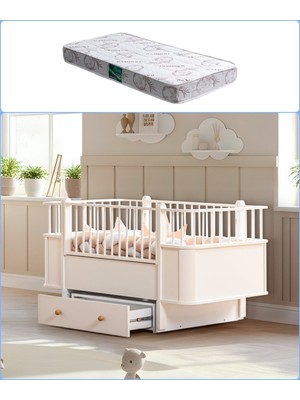Setay Mdf Beşik, Krem Dünya Çekmeceli Büyüyen Sallanan Beşik 80X130 - 1 Adet 80X130 Comfort Yatak