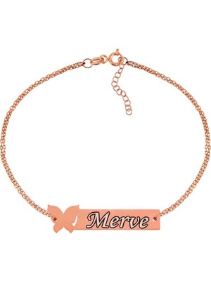 Inure Jewelry Gümüş Rose Kişiye Özel Kelebek İsimli Bayan Bileklik