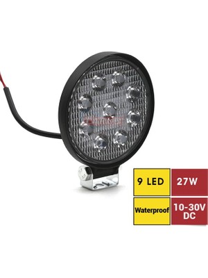 PINUKS Çalışma Lambası 9 LED Yuvarlak  27W  10-30V Adet  PİNUKS-BR3010506