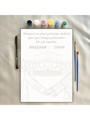 Boyaa Kişiye Özel Eşli Kabeli Bir Gün Inşallah Boyama Seti Islami Boyama Seti Dini Ev Dekorasyonu Için